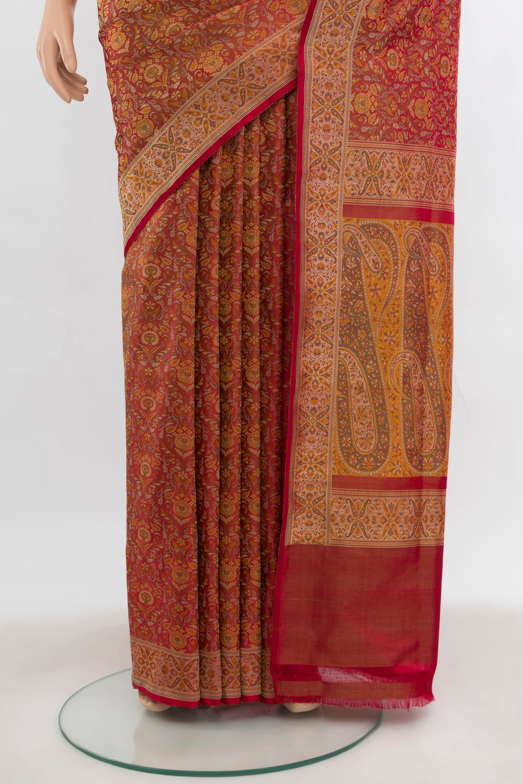 Pleats and pallu of Multi Color Banarasi Silk Saree with Zari Butta on the body and Silk Border. 