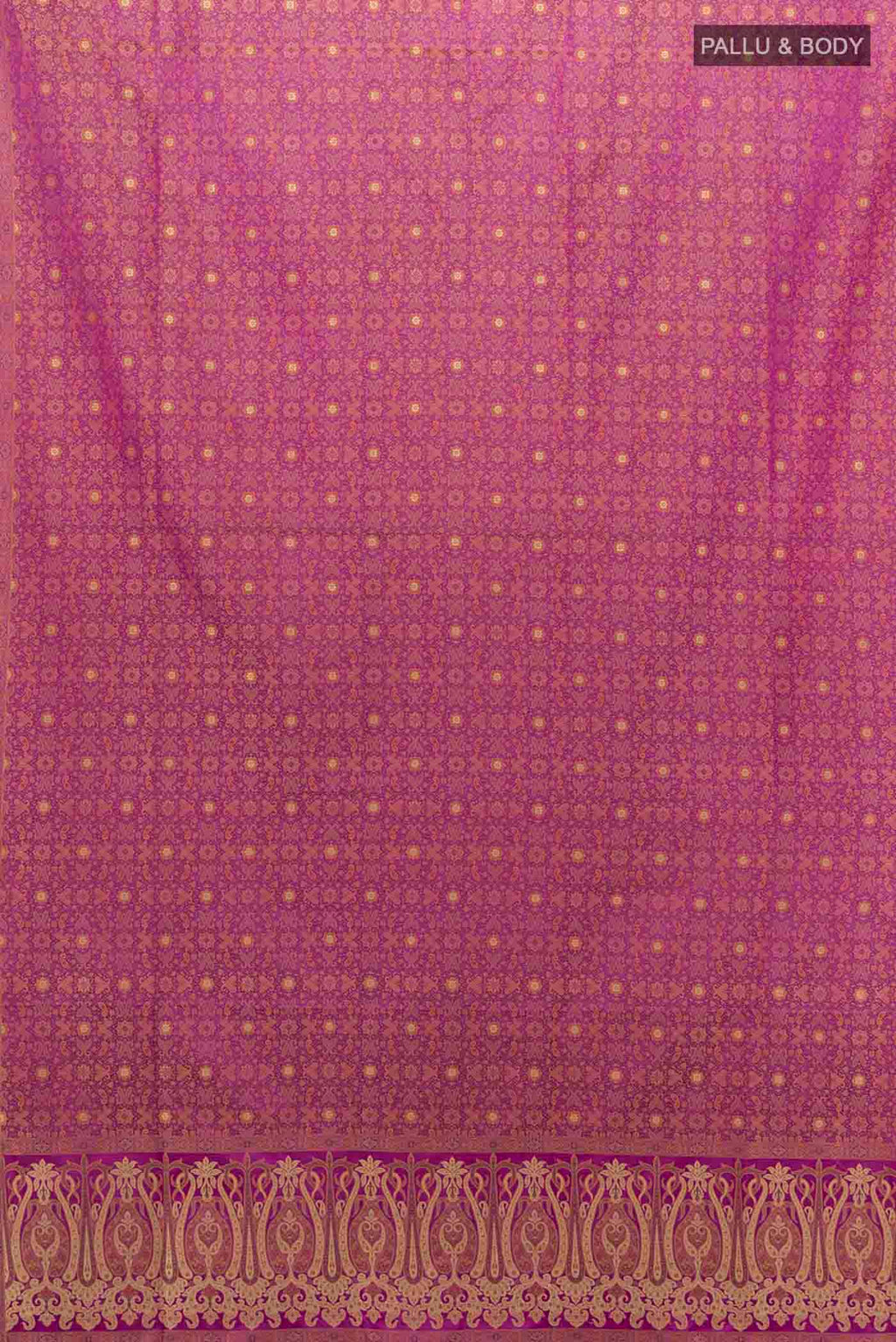 Flat view of Purple Banarasi Silk Saree with Zari Butta on the body and Zari Border