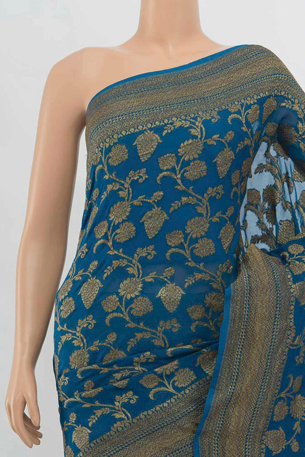 Border image of Light Blue Banarasi Georgette Saree with Zari Butta on the body and Silk Border. 