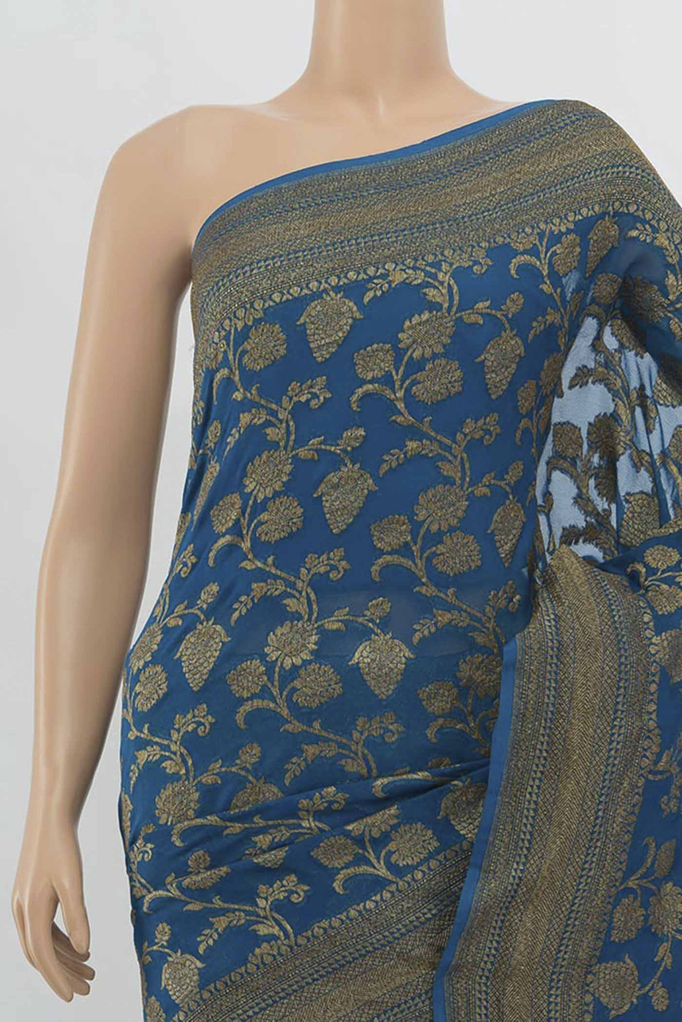 Border image of Light Blue Banarasi Georgette Saree with Zari Butta on the body and Silk Border. 