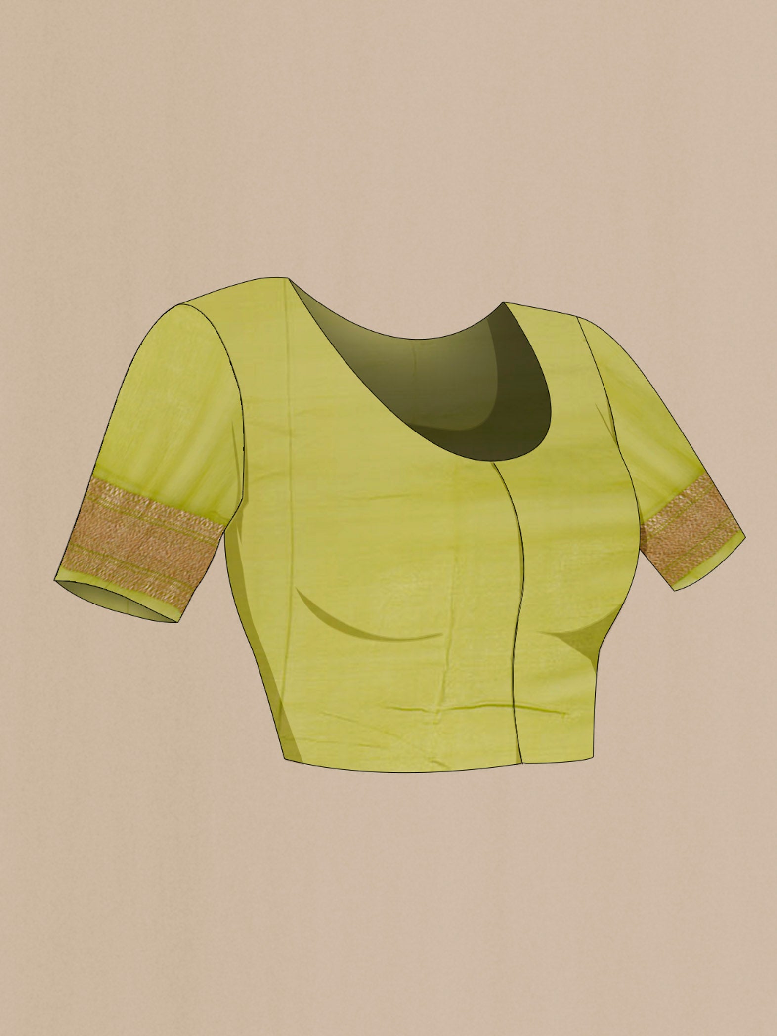 Close up image of the blouse of Light Green Banarasi Georgette Saree with Zari Butta on the body and Silk Border. 