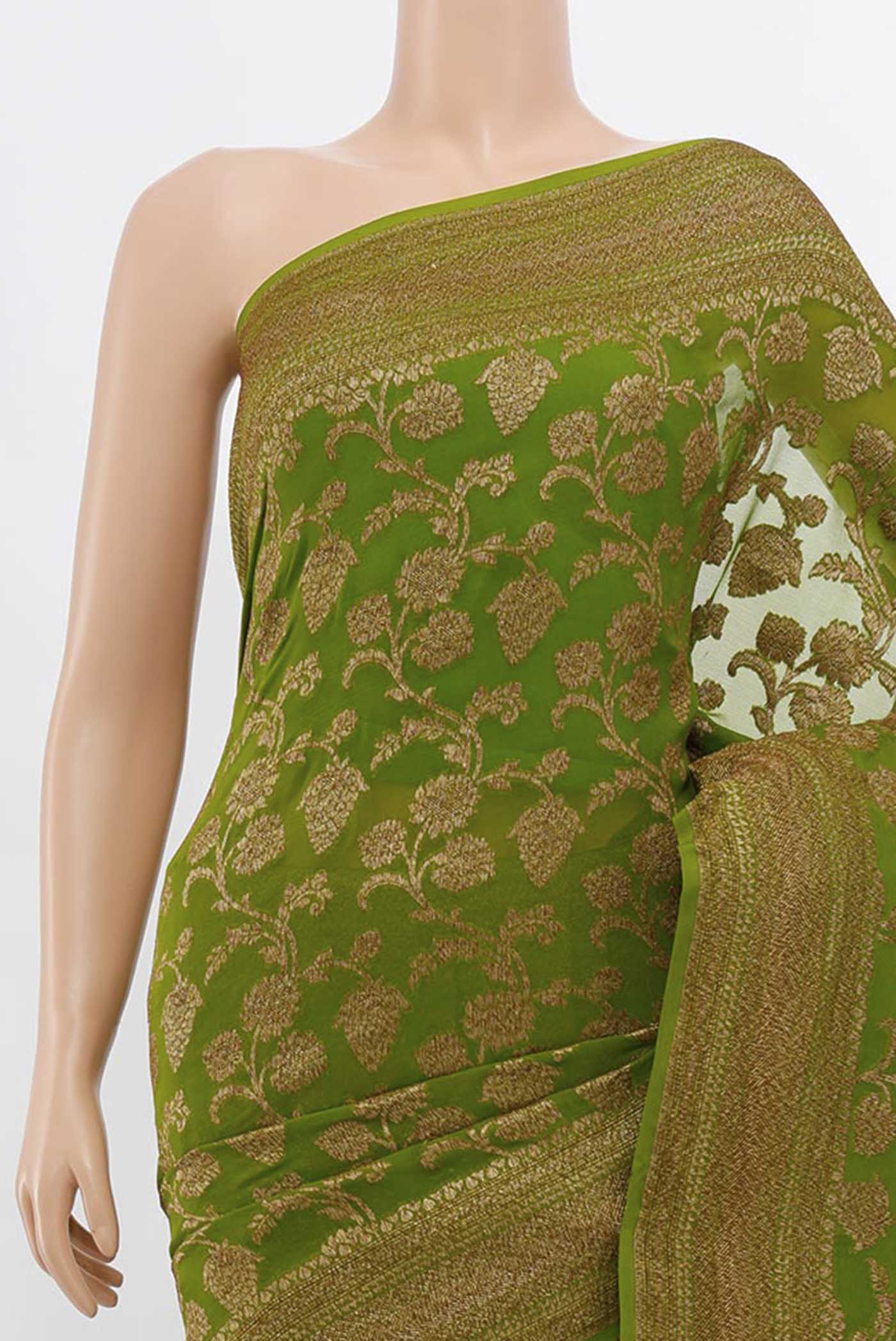 Border image of Light Green Banarasi Georgette Saree with Zari Butta on the body and Silk Border. 