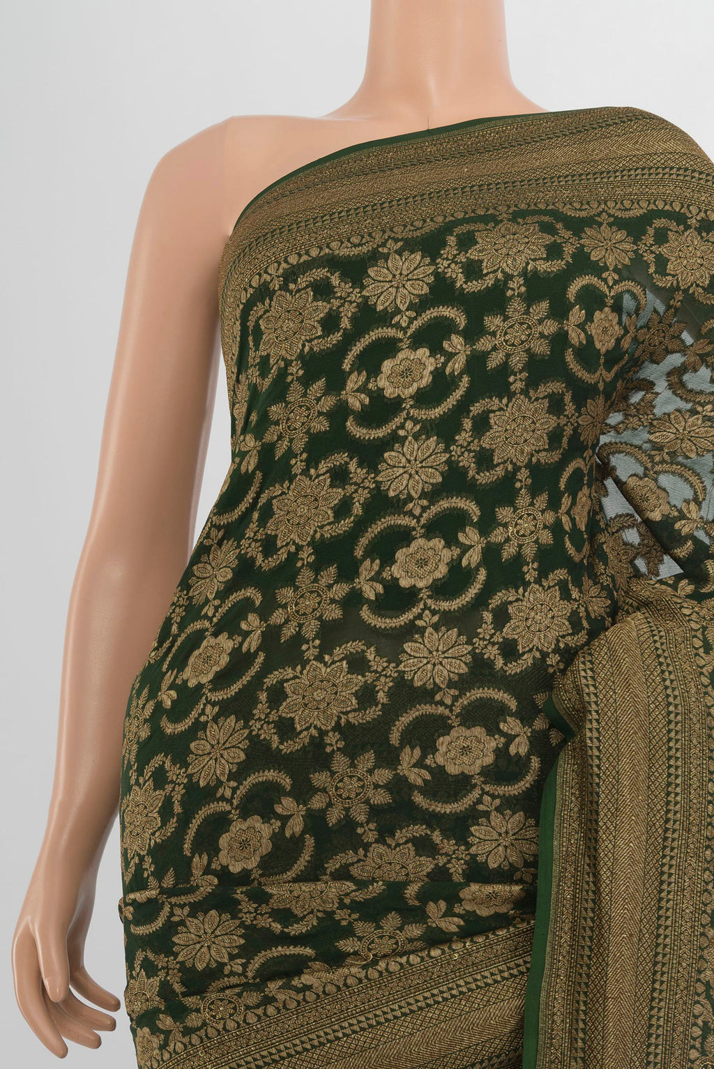 Border image of Sea Green Banarasi Georgette Saree with Zari Butta on the body and Silk Border. 
