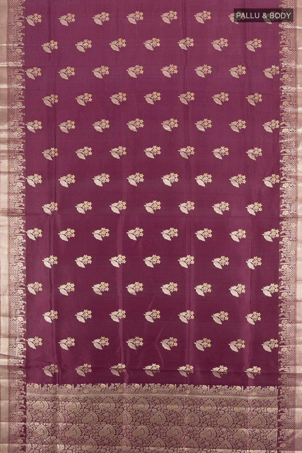 Flat view of Pure Silk Pure Zari Teal Banarasi Raw Saree with Zari Butta on the body and Silk Border. 