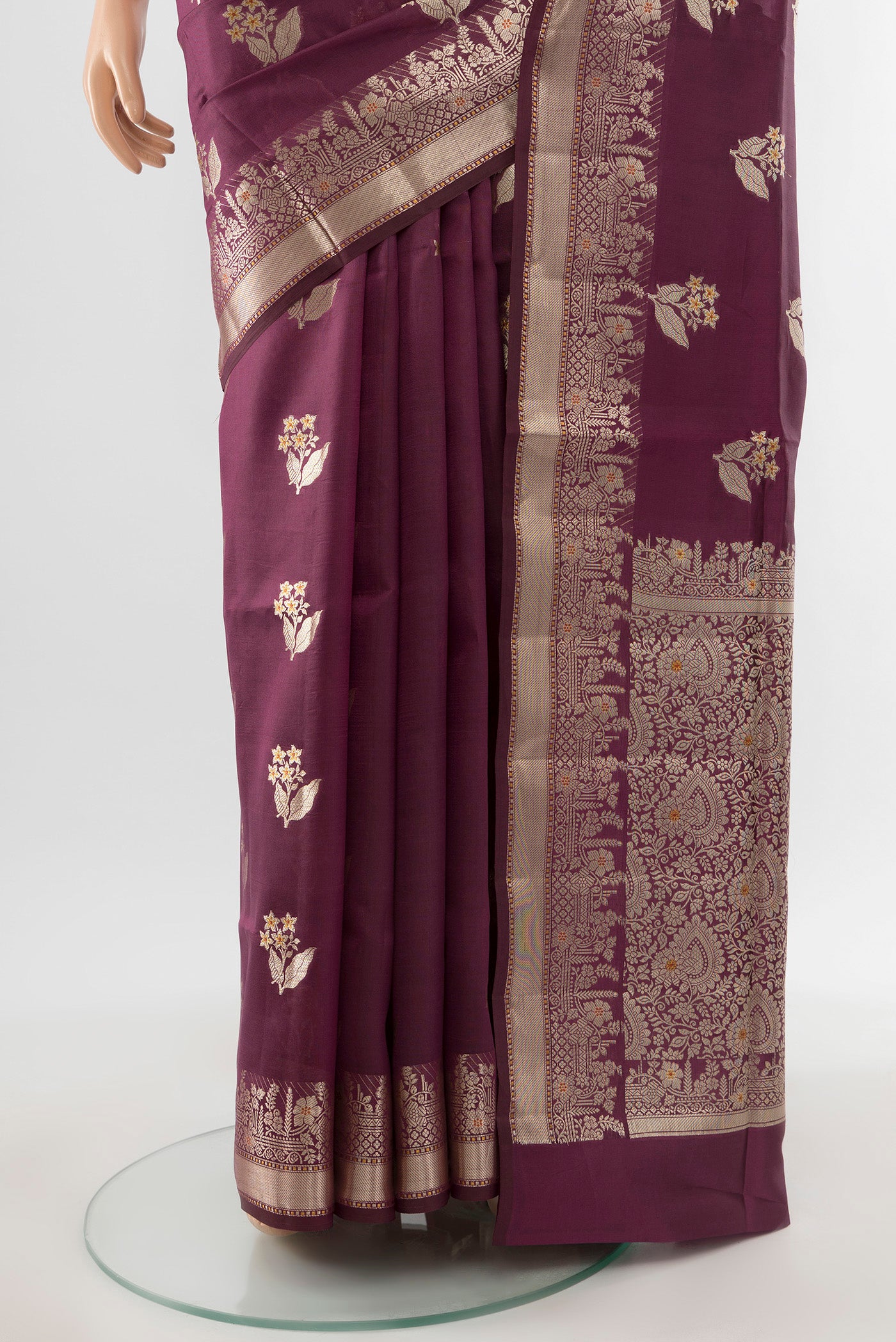 Pleats and pallu of Pure Silk Pure Zari Teal Banarasi Raw Saree with Zari Butta on the body and Silk Border. 