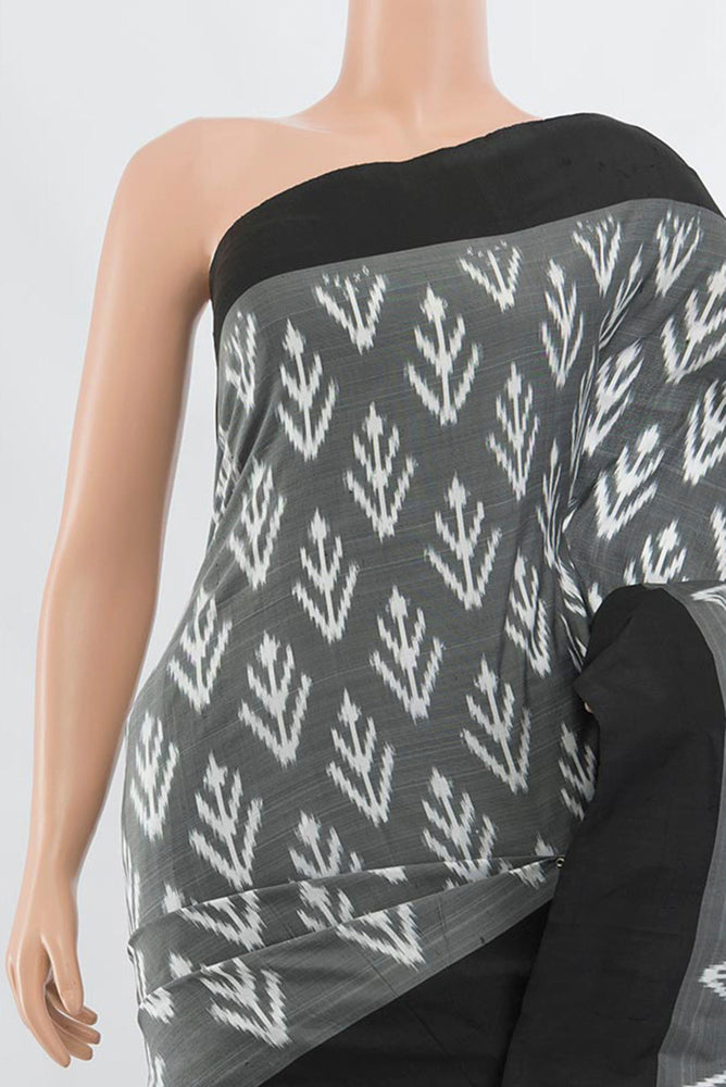 Border image of Black Pochampally Saree with Zari Butta on the body and Silk Border. 