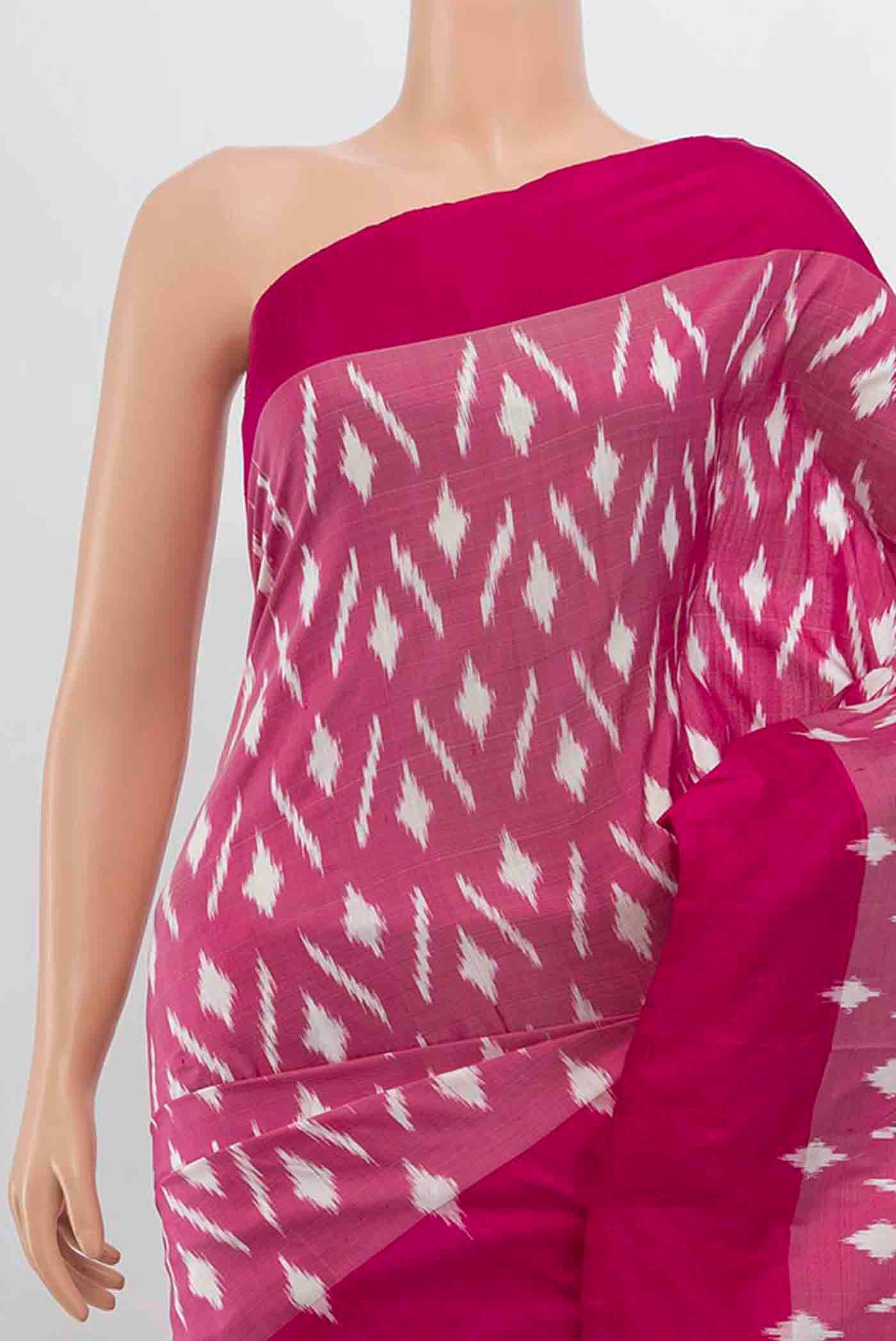Border image of Pink Pochampally Silk Saree with Pure Ikat on the body and Ikat Border
