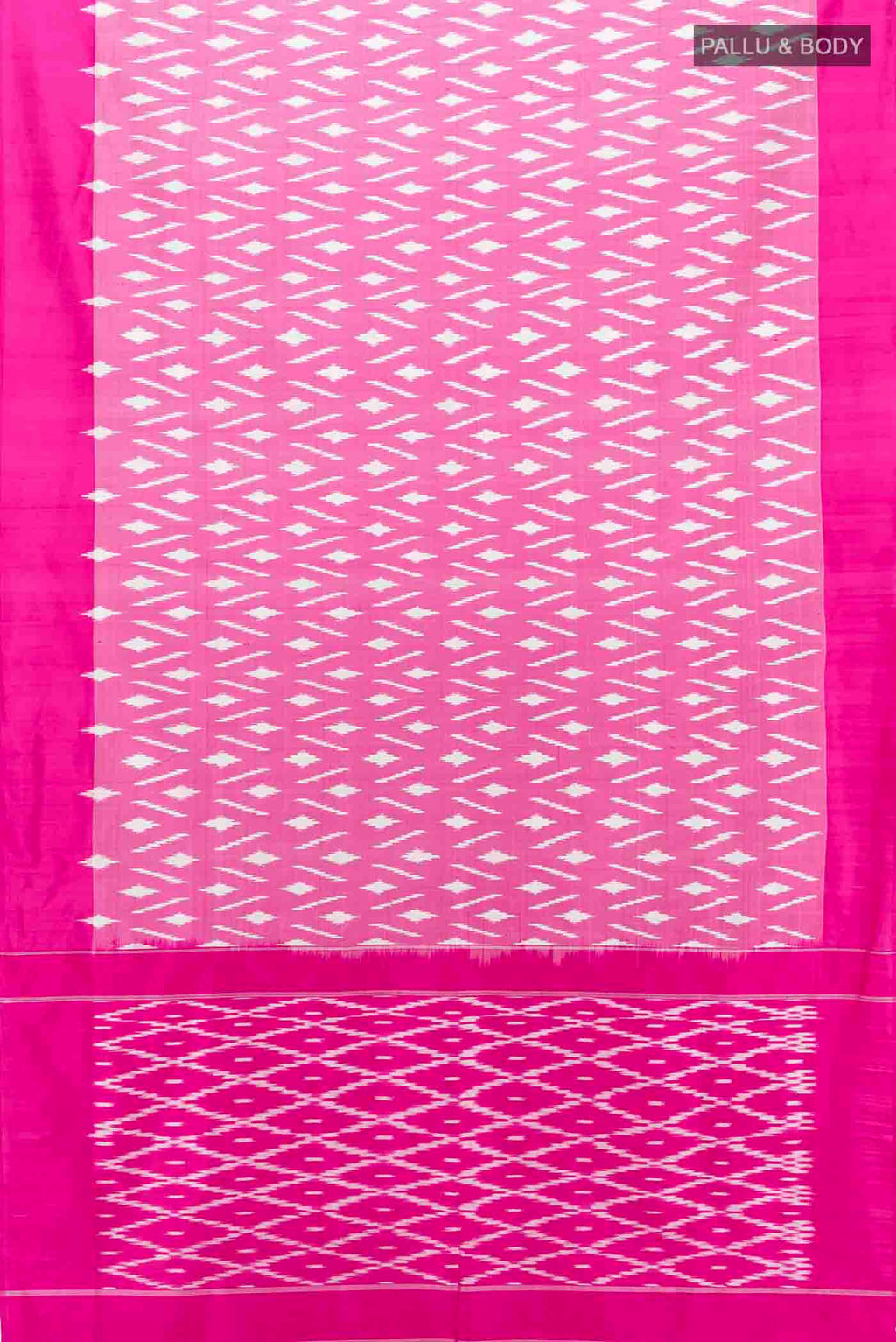 Flat view of Pink Pochampally Silk Saree with Pure Ikat on the body and Ikat Border
