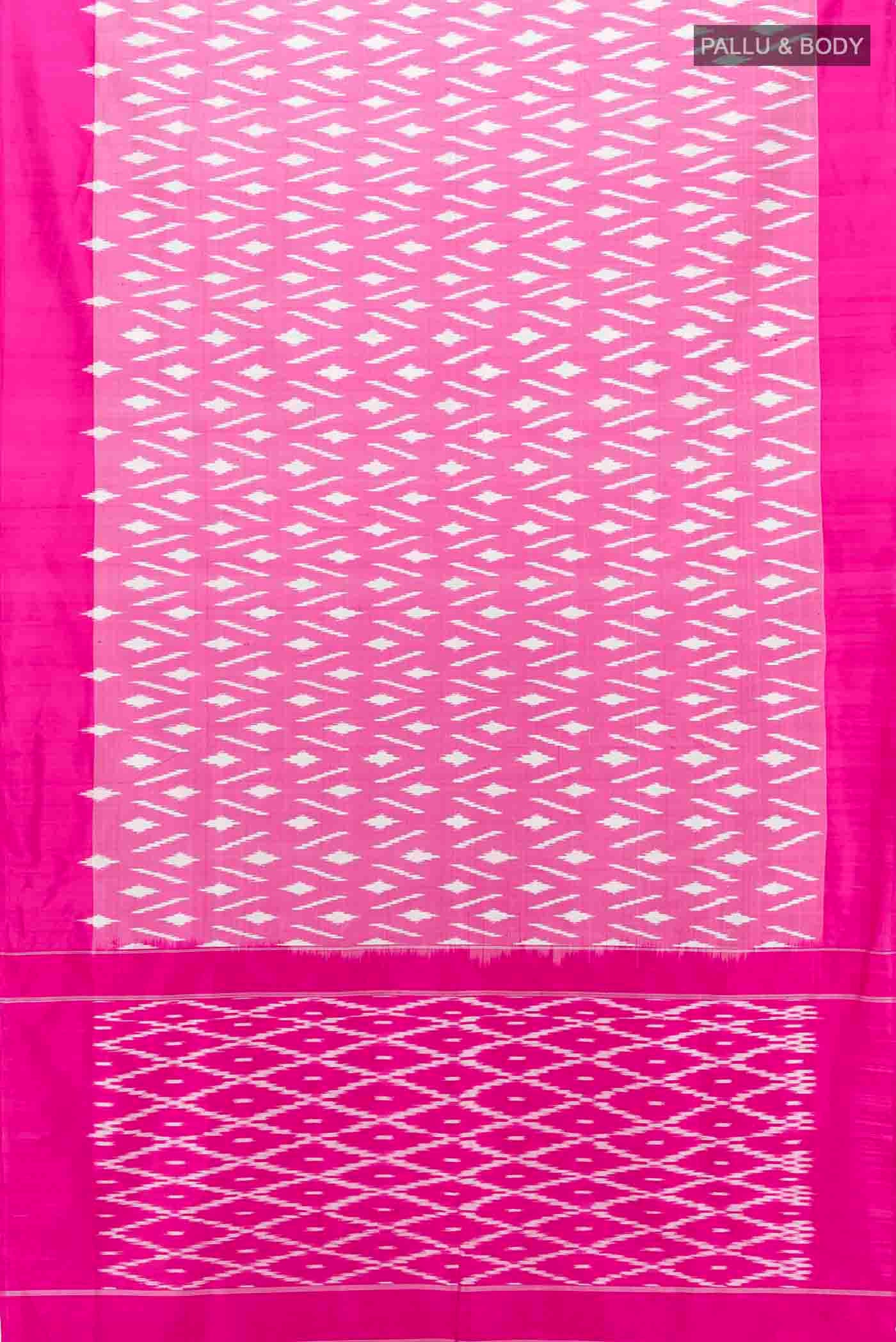 Flat view of Pink Pochampally Silk Saree with Pure Ikat on the body and Ikat Border
