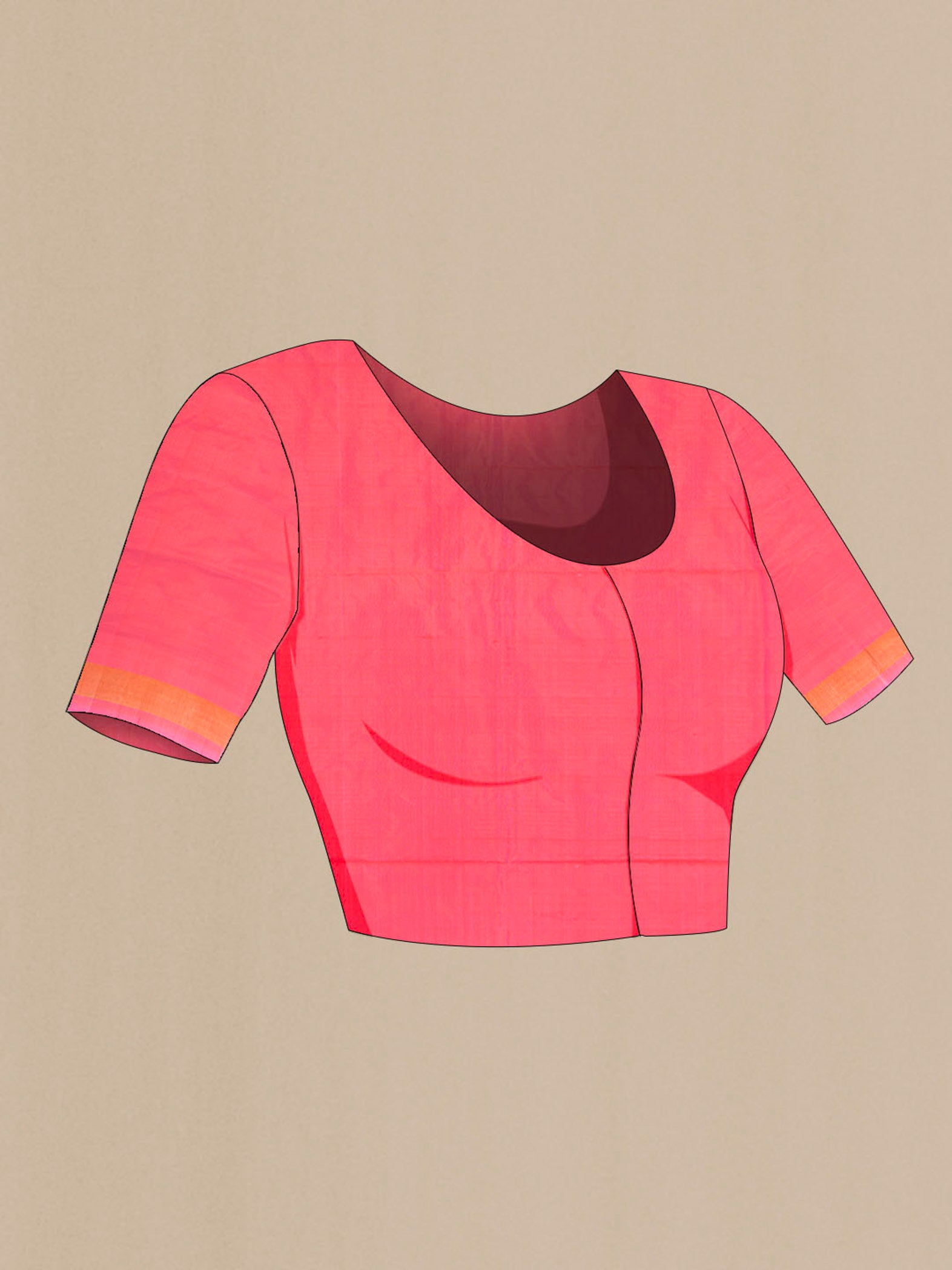 Close up image of the blouse of Rose pink Pochampally Saree with Ikat Print on the body and Silk Border. 