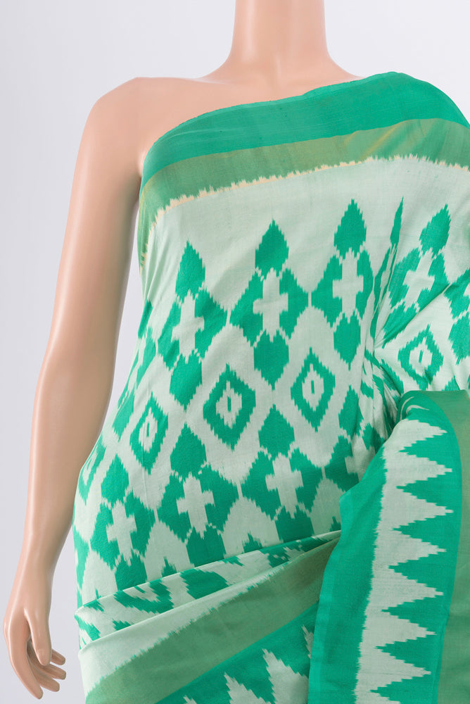 Border image of Sky Blue Pochampally Saree with Ikat design on the body and Silk Border. 