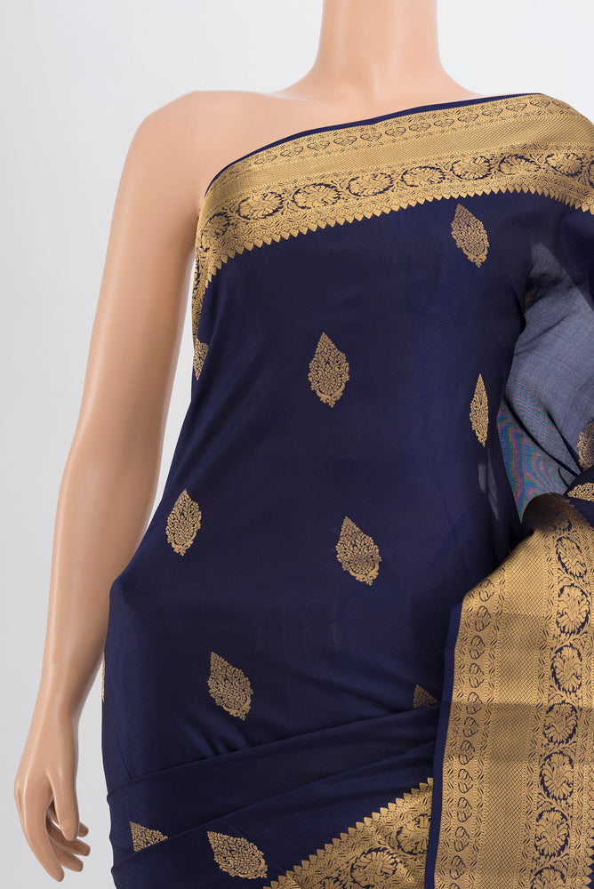 Border image of Navy Blue Soft Silk Saree with Zari Butta on the body and Silk Border. 