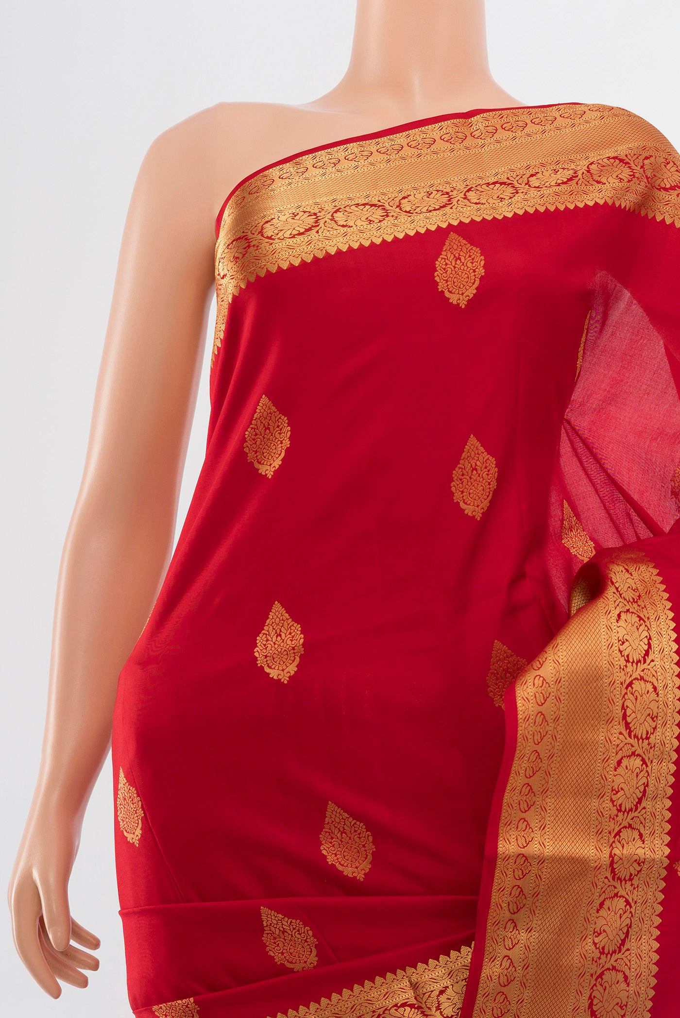 Border image of Red Soft Silk Saree with Zari Butta on the body and Silk Border. 