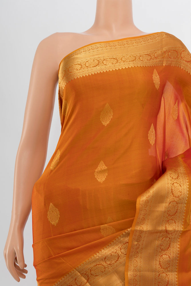 Border image of Mustard Soft Silk Saree with Zari Butta on the body and Silk Border. 