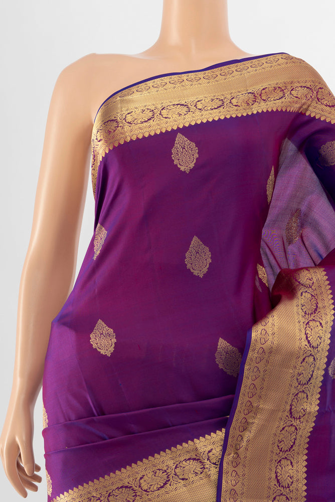 Border image of Purple Soft Silk Saree with Zari Butta on the body and Silk Border. 