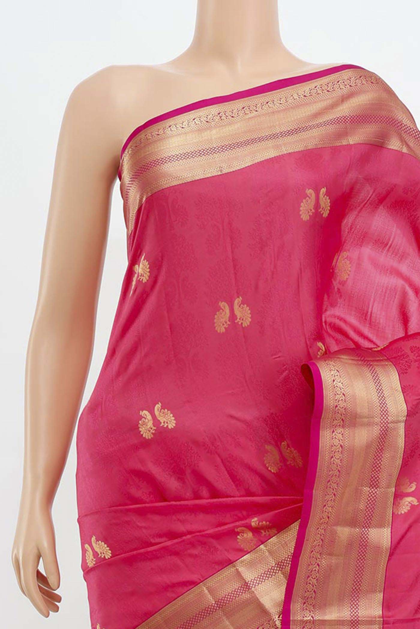 Border image of Rose pink Soft Silk Saree with Zari Butta on the body and Silk Border. 
