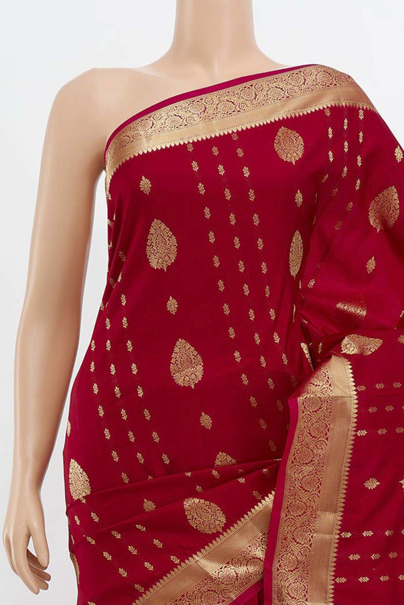 Border image of Maroon Soft Silk Saree with Zari Butta on the body and Silk Border. 