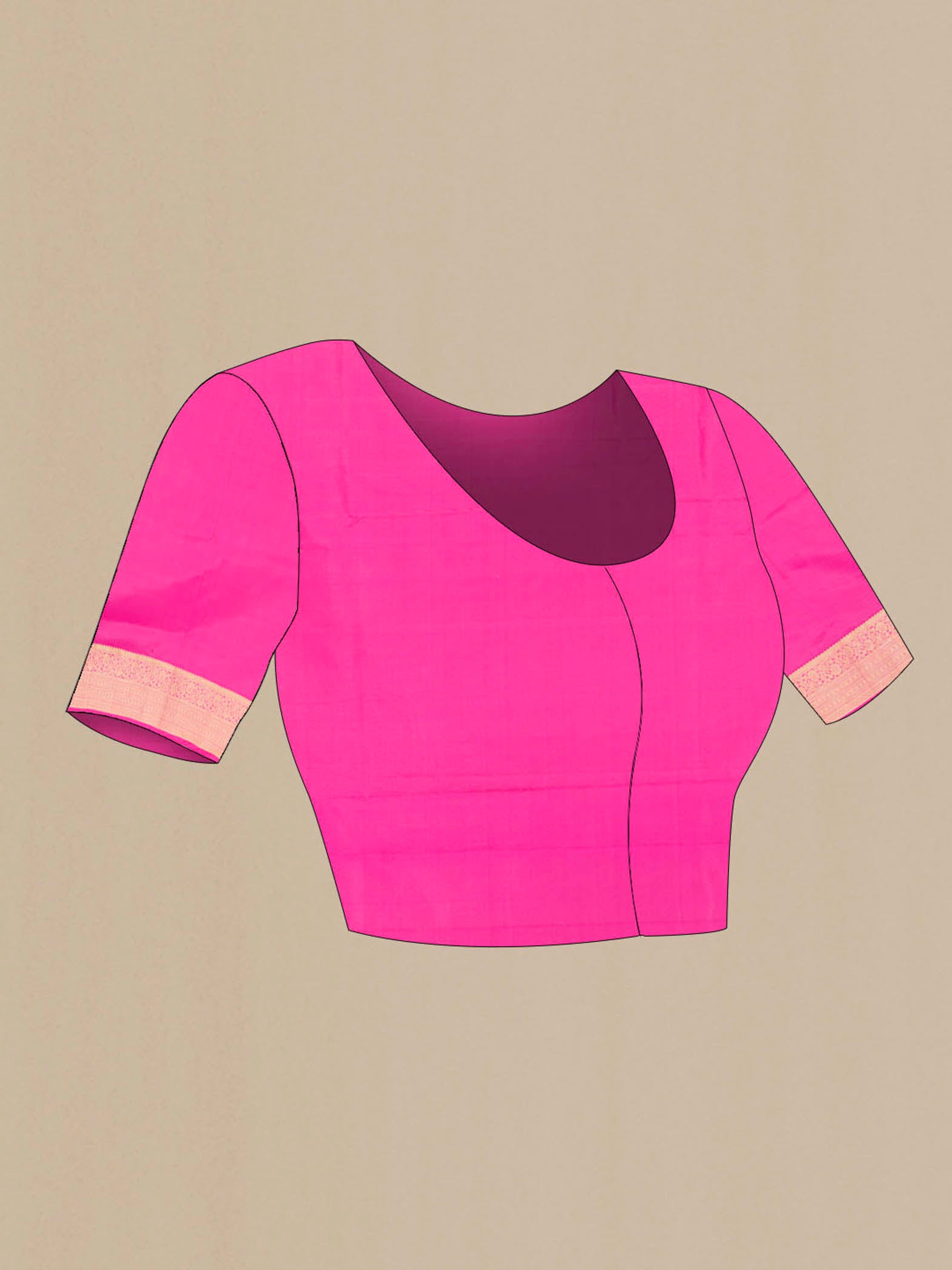 Close up image of the blouse of Rose pink Soft Silk Saree with Zari Butta on the body and Zari Border
