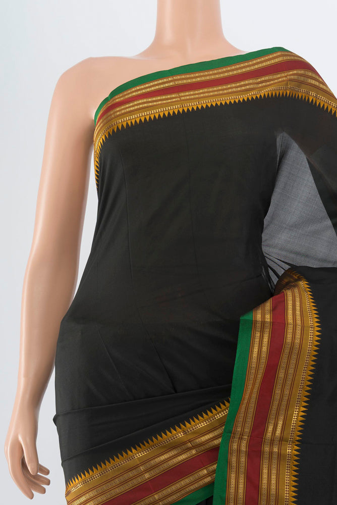 Border image of Pure Silk Pure Zari Black Narayanpet Saree with Plain Body and Silk Border. 
