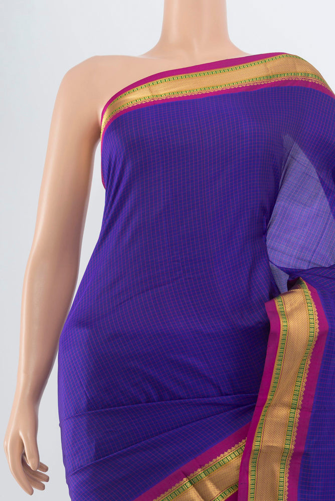 Border image of Pure Silk Pure Zari Dark Blue Narayanpet Saree with Plain Body and Silk Border. 