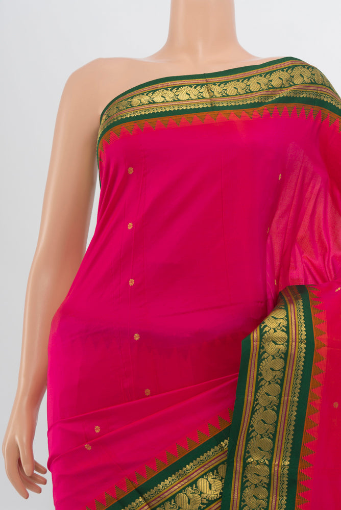 Border image of Peach Narayanpet Silk Saree with Zari Butta on the body and Silk Border. 