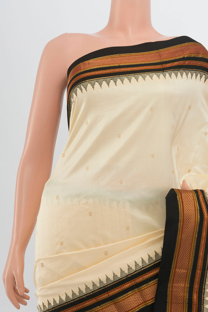 Border image of Cream Narayanpet Silk Saree with Zari Butta on the body and Silk Border. 