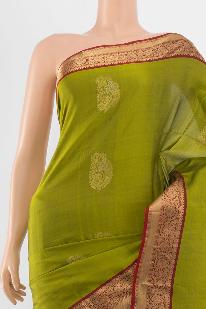 Border image of Light Green Soft Silk Saree with Zari Butta on the body and Silk Border. 