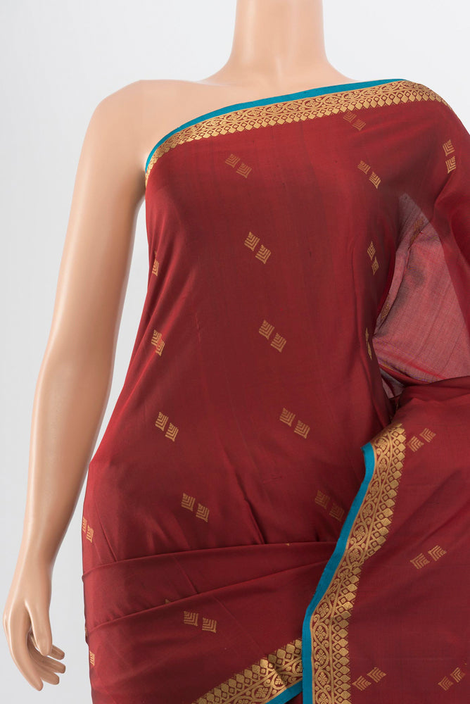 Border image of Pure Silk Pure Zari Maroon Soft Saree with Zari Butta on the body and Silk Border. 