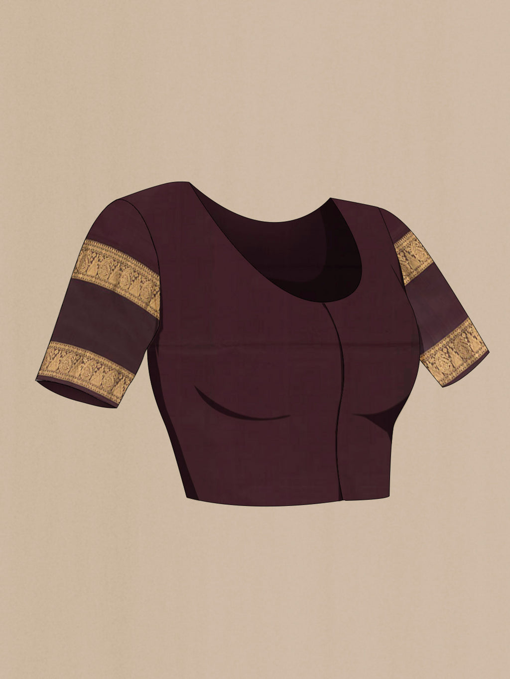 Close up image of the blouse of Grey Soft Silk Saree with Zari Butta on the body and Zari Border. 