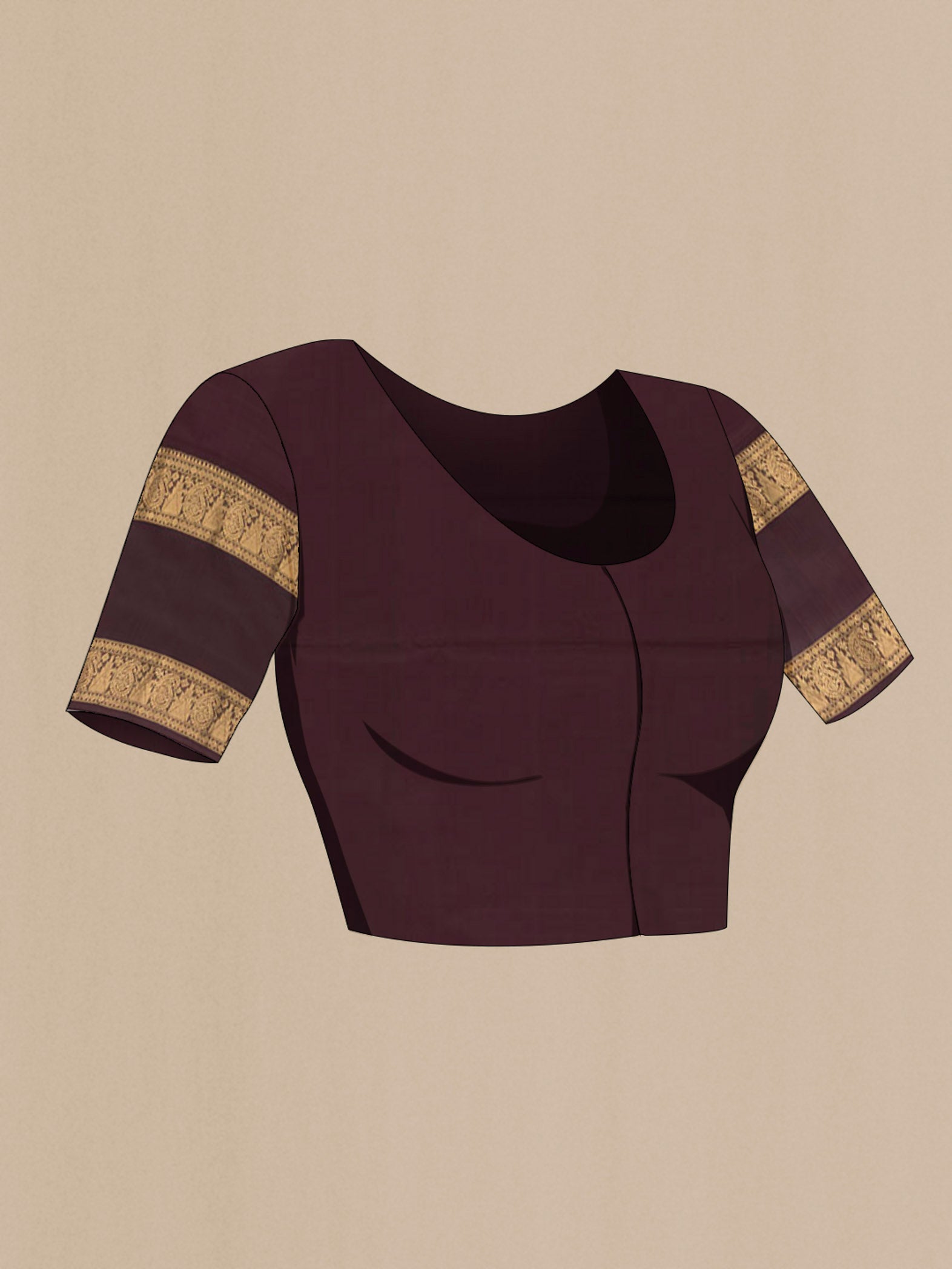 Close up image of the blouse of Grey Soft Silk Saree with Zari Butta on the body and Zari Border. 