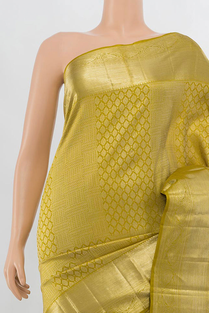Border image of Pure Silk Pure Zari Mehandi Green Kanchipuram Saree with Zari Butta on the body and Silk Border. 