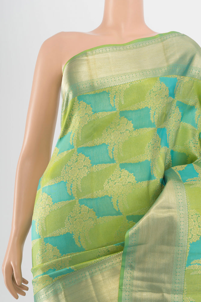 Border image of Multi Color Kanjivaram Silk Saree with Zari Butta on the body and Silk Border. 