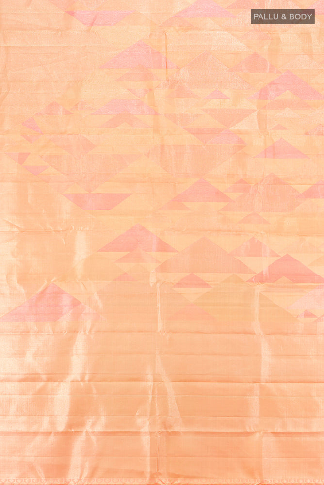 Flat view of Pure Silk Pure Zari Golden Kanjivaram Saree with Zari Butta on the body and Silk Border. 