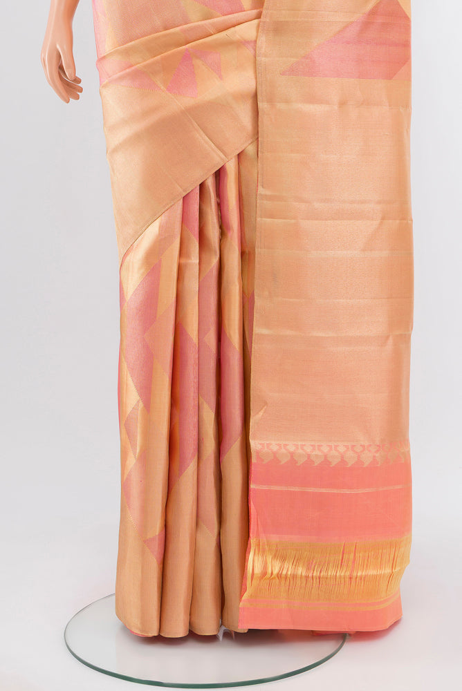 Pleats and pallu of Pure Silk Pure Zari Golden Kanjivaram Saree with Zari Butta on the body and Silk Border. 