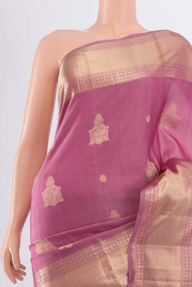 Border image of Bronze Kanjivaram Silk Saree with Zari Butta on the body and Silk Border. 