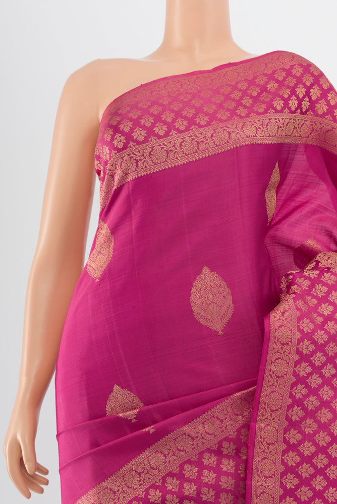 Border image of Imperial Pink Kanjivaram Silk Saree with Zari Butta on the body and Silk Border. 