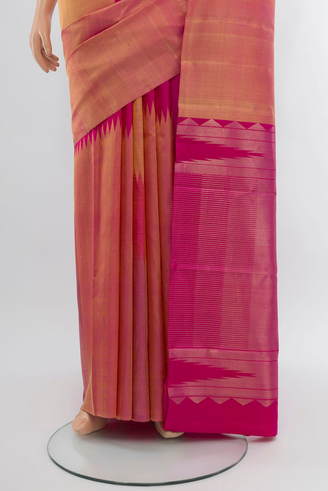 Pleats and pallu of Multi Color Kanchipuram Silk Saree with Zari Butta on the body and Silk Border. 