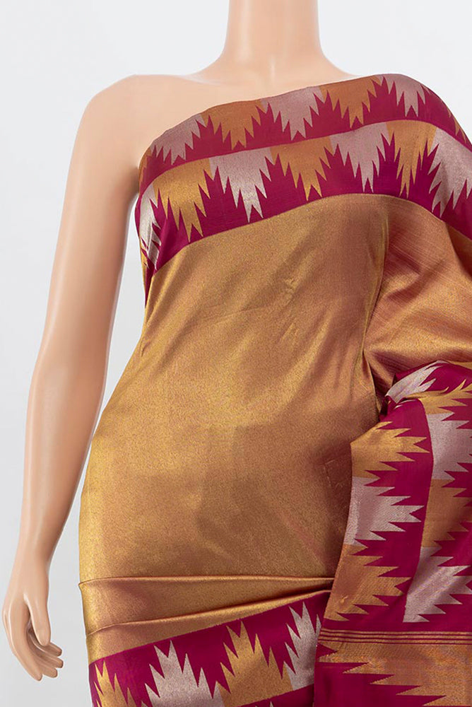 Border image of Golden Kanchipuram Silk Saree with Zari Butta on the body and Silk Border. 