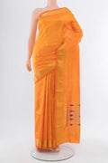 Orange Paithani Silk Saree with Zari Butta on the body and Silk Border.  displayed on a mannequin