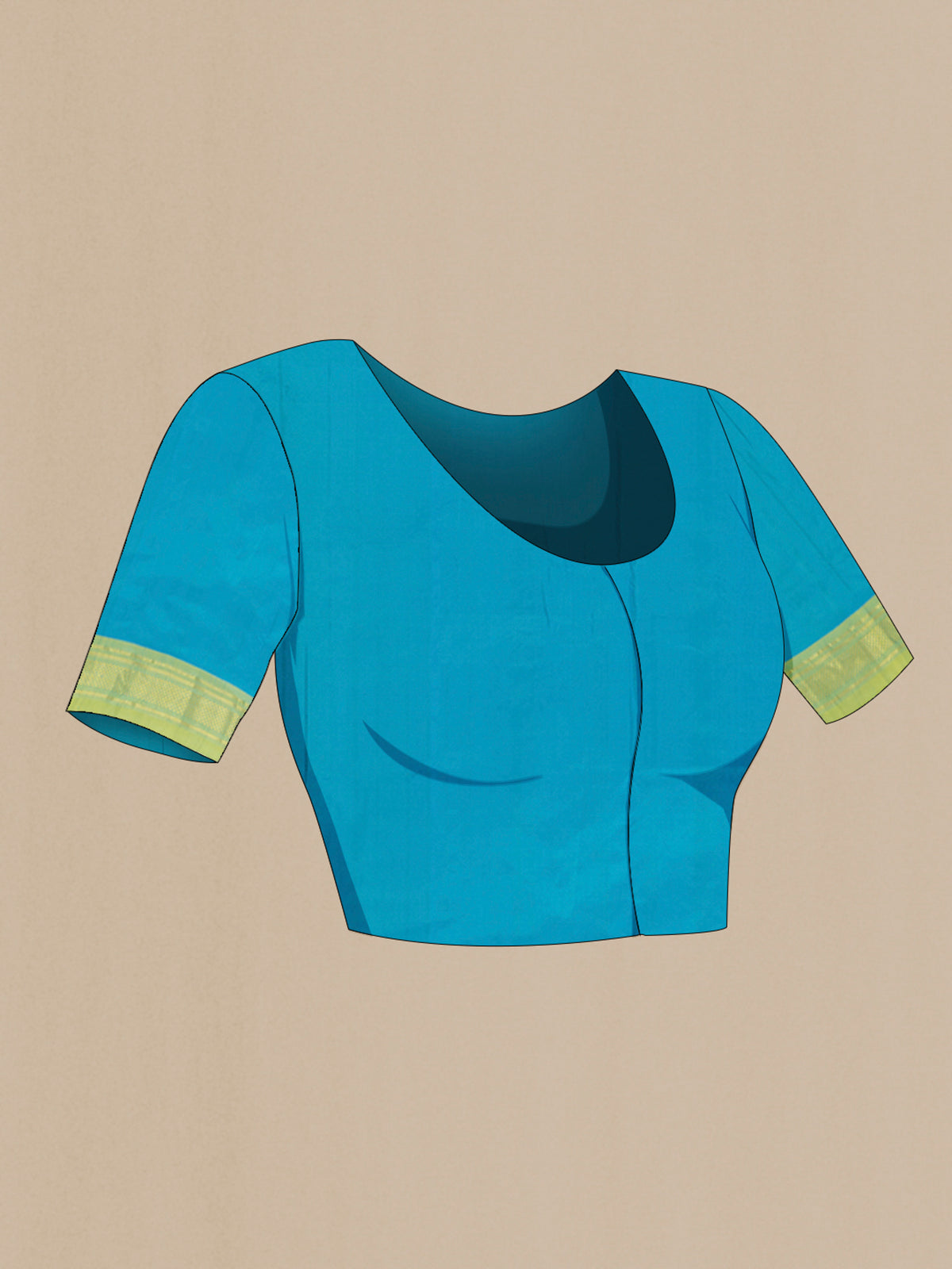Close up image of the blouse of Blue Paithani Silk Saree with Zari Butta on the body and Zari Border. 