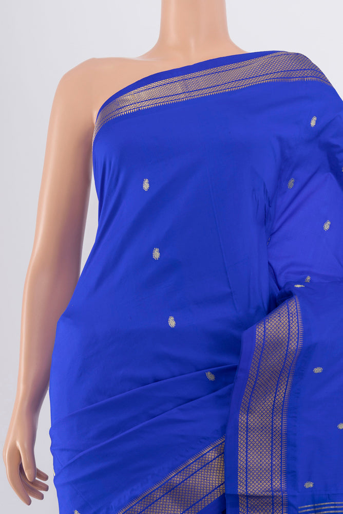 Border image of Dark Blue Paithani Silk Saree with Zari Butta on the body and Silk Border. 