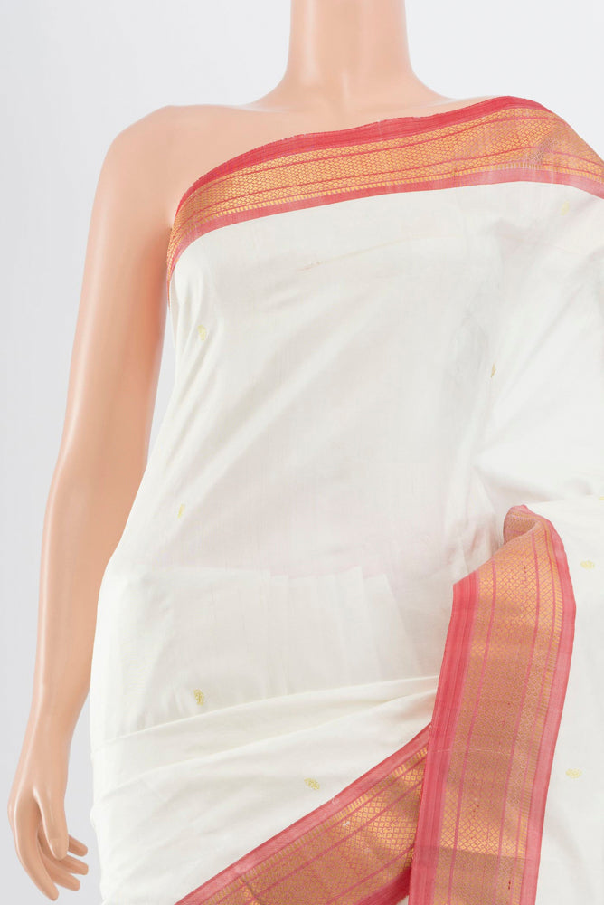Border image of Cream Paithani Silk Saree with Zari Butta on the body and Silk Border. 
