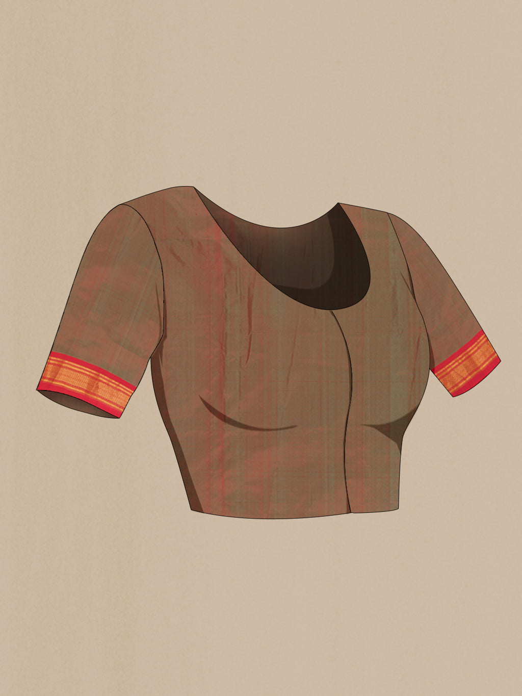 Close up image of the blouse of Mehandi Green Dual Tone Paithani Silk Saree with Zari Butta on the body and Zari Border. 