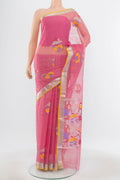 Pure Silk Pure Zari Peach Kota Saree with Zari Butta on the body and Silk Border.  displayed on a mannequin