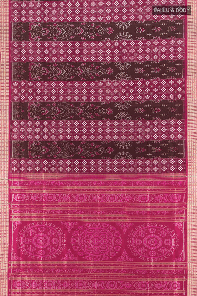 Flat view of Multi Color Orissa Silk Saree with Ikat Print on the body and Silk Border. 