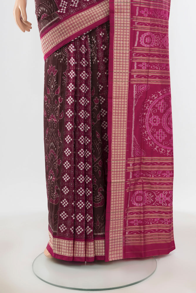 Pleats and pallu of Multi Color Orissa Silk Saree with Ikat Print on the body and Silk Border. 