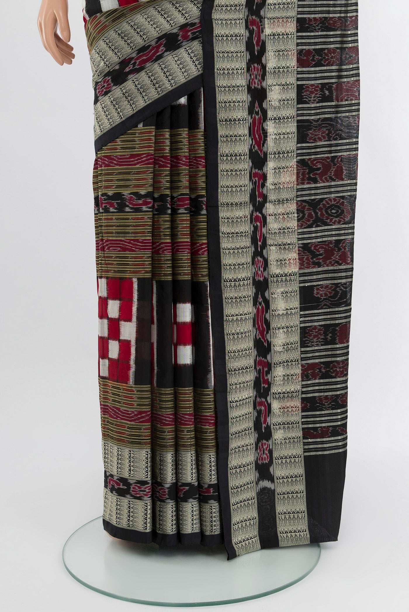 Pleats and pallu of Multi Color Orissa Silk Saree with Pure Ikat on the body and Thread Border. 