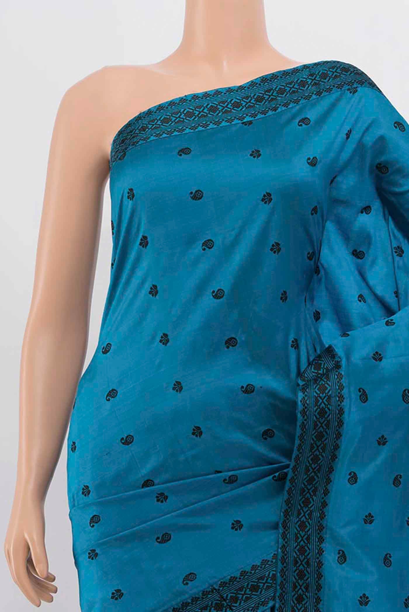 Border image of Light Blue Assam Silk Saree with Zari Butta on the body and Silk Border. 