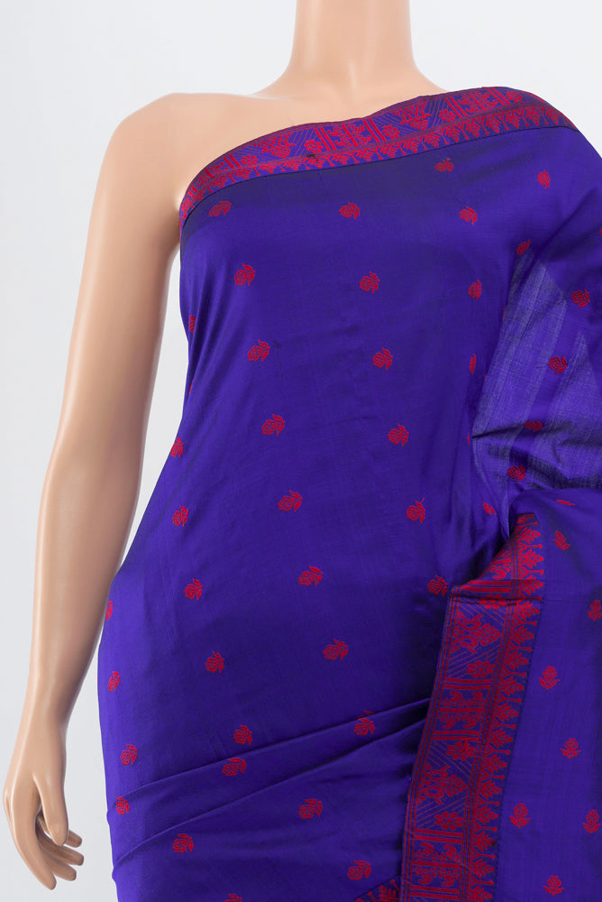 Border image of Dark Blue Assam Silk Saree with Jacquard With Thread Butta on the body and Silk Border. 