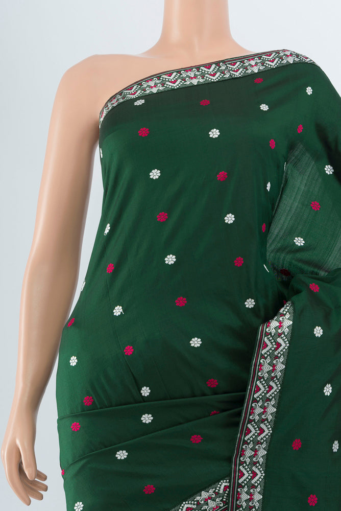Border image of Bottle Green Assam Silk Saree with Jacquard With Thread Butta on the body and Silk Border. 